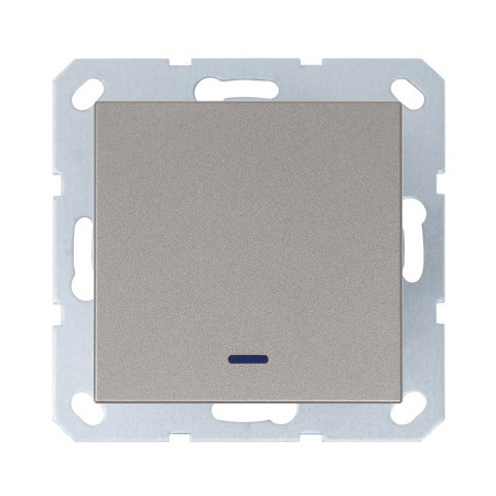 Выключатель одноклавишный проходной со светодиодом 10A 250V~ с накладкой цвет шампань, G3012NCH, Jasmart