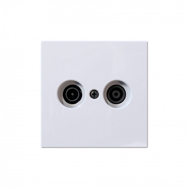 Розетка TV+FM ?9.5mm оконечная с накладкой, цвет белый глянцевый, FD6204W, Jasmart