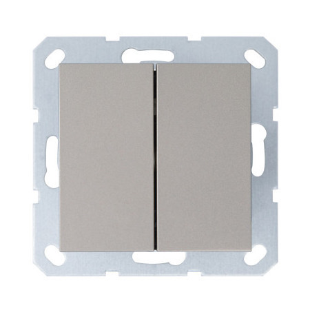 Выключатель двухклавишный проходной 10A 250V~ с накладкой, цвет шампань, G3022CH, Jasmart