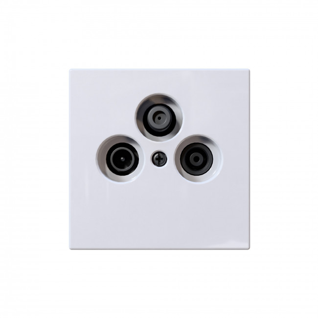 Розетка TV+FM+SAT ?9.5mm проходная с накладкой, цвет белый глянцевый, FD6207W, Jasmart