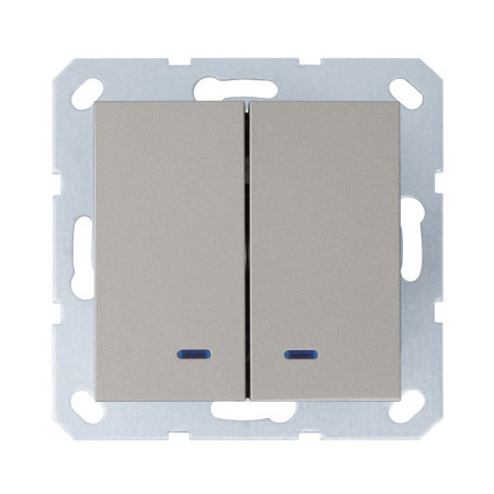 Выключатель двухклавишный со светодиодами 10A 250V~ с накладкой, цвет шампань, G3023NCH, Jasmart