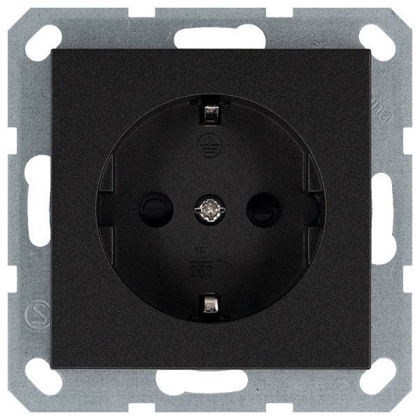 Розетка SHUKO© с защитными шторками 16A 250V~ 2P+T, цвет Антрацит, G5501B, JASMART