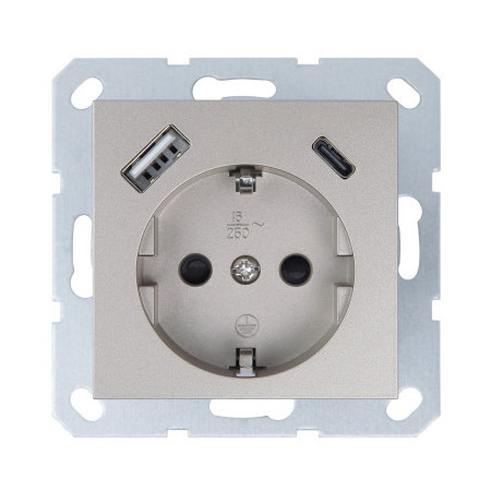 Розетка SCHUKO© с USB A+C с защитными шторками 16A 250V~ 2P+T USB 25W, цвет шампань, G5501USB-25CH, Jasmart