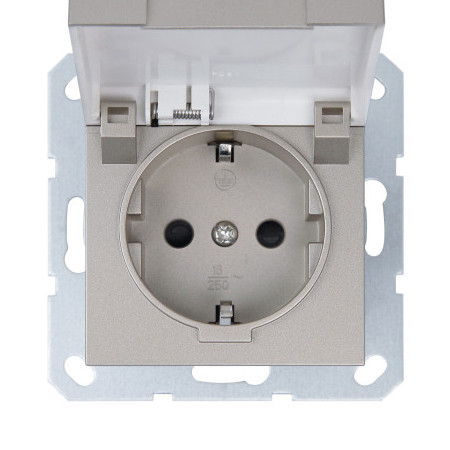 Розетка SCHUKO© с крышкой и защитными шторками 16A 250V~ 2P+T, цвет шампань, G5505CH, Jasmart