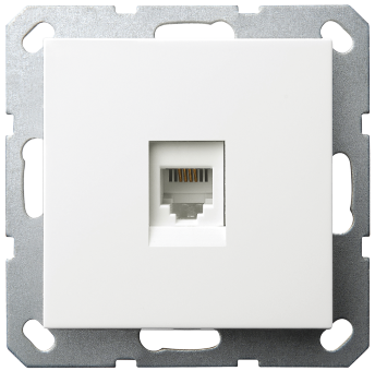 Телефонная розетка RJ11 с накладкой, цвет белый глянцевый, G6101W, Jasmart