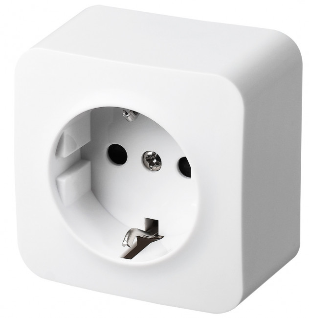 Розетка одноместная Schuko со шторками, открытого монтажа, (цвет белый) 16A 250V~ 2P+T Jasmart, FS5501W