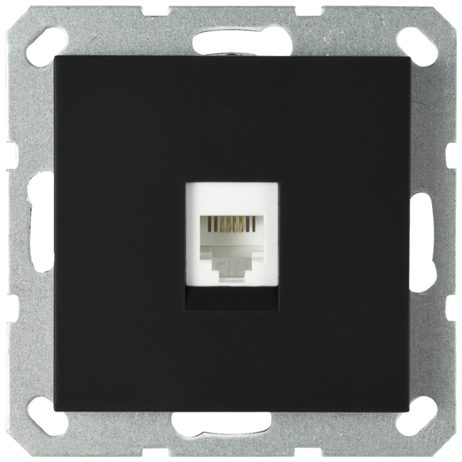 Телефонная розетка RJ11 с накладкой, цвет черный матовый (soft touch), G6101PB, JASMART