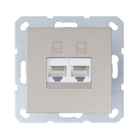 Интернет-розетка RJ45 двойная с накладкой, цвет шампань, G6106CH, Jasmart