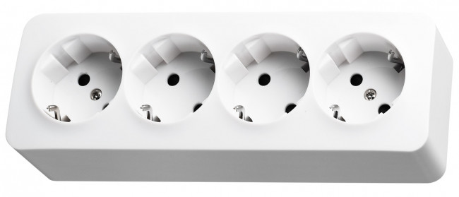 Четырех местная розетка Schuko со шторками, накладного монтажа, (цвет белый) 16A 250V~ 2P+T, FS5508W, Jasmart