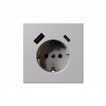 Розетка SCHUKO© с USB A+C с защитными шторками 16A 250V~ 2P+T USB 25W, цвет Белый матовый (soft touch), FD5501USB-25PWM, Jasmart