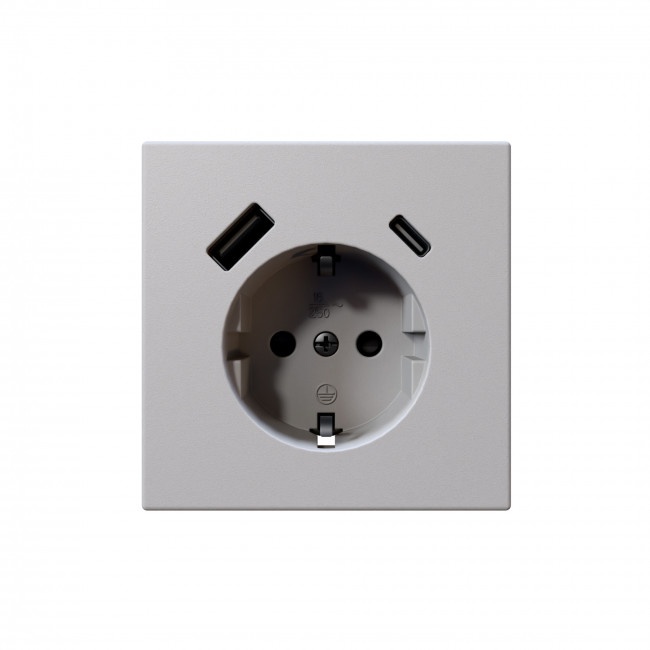 Розетка SCHUKO© с USB A+C с защитными шторками 16A 250V~ 2P+T USB 25W, цвет Белый матовый (soft touch), FD5501USB-25PWM, Jasmart