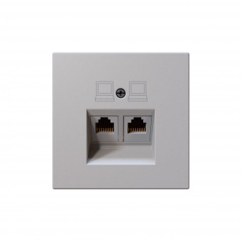 Интернет-розетка RJ45 двойная с накладкой, цвет Белый матовый (soft touch), FD6106PWM, Jasmart