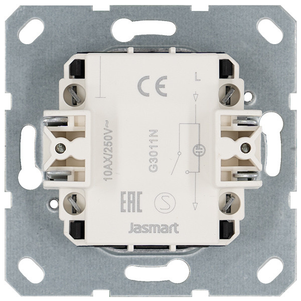 Выключатель одноклавишный со светодиодом 10A 250V~ с накладкой, цвет черный матовый (soft touch), G3011NPB, Jasmart