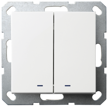 Выключатель двухклавишный со светодиодами 10A 250V~ с накладкой, цвет белый глянцевый, G3023NW, Jasmart
