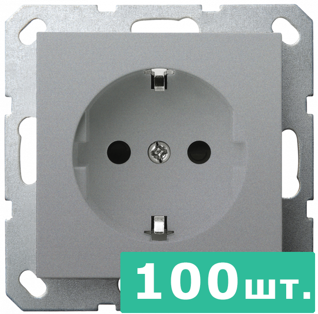 Розетка SHUKO© с защитными шторками 16A 250V~ 2P+T, цвет Алюминий, JASMART, набор, 100 шт.