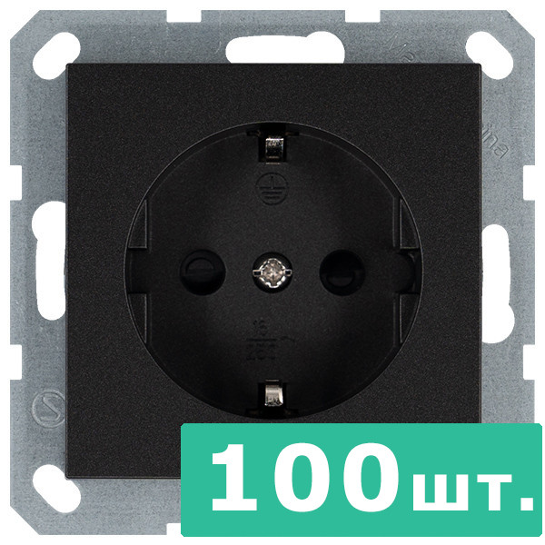 Розетка SHUKO© с защитными шторками 16A 250V~ 2P+T, цвет Антрацит,  JASMART, набор, 100 шт.