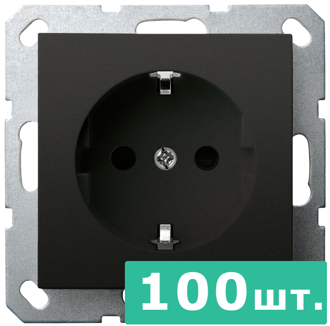 Розетка SHUKO© с защитными шторками 16A 250V~ 2P+T, цвет черный матовый (soft touch),  JASMART, набор, 100 шт.