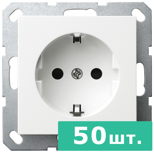 Розетка SHUKO© с защитными шторками 16A 250V~ 2P+T, цвет белый глянцевый,  JASMART, набор, 50 шт.