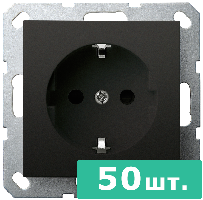 Розетка SHUKO© с защитными шторками 16A 250V~ 2P+T, цвет черный матовый (soft touch),  JASMART, набор, 50 шт.