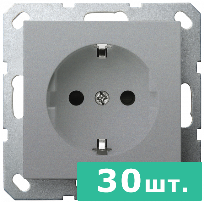 Розетка SHUKO© с защитными шторками 16A 250V~ 2P+T, цвет Алюминий, JASMART, набор, 30 шт.