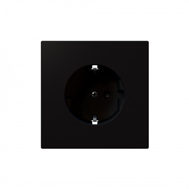 Розетка SCHUKO© с защитными шторками 16A 250V~ 2P+T, цвет Черный матовый (soft touch), FD5501PBM, Jasmart