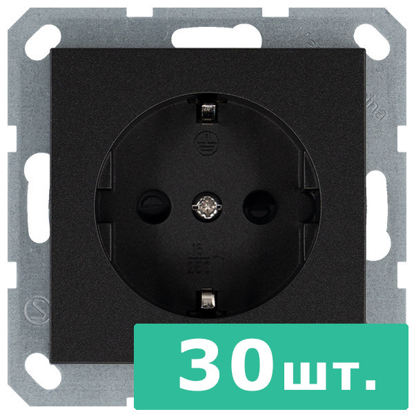 Розетка SHUKO© с защитными шторками 16A 250V~ 2P+T, цвет Антрацит,  JASMART, набор, 30 шт.