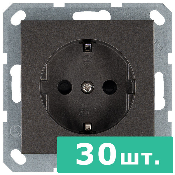 Розетка SHUKO© с защитными шторками 16A 250V~ 2P+T, цвет Мокко,  JASMART, набор, 30 шт.