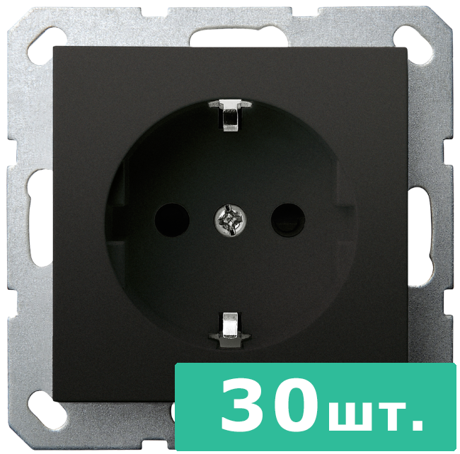 Розетка SHUKO© с защитными шторками 16A 250V~ 2P+T, цвет черный матовый (soft touch),  JASMART, набор, 30 шт.