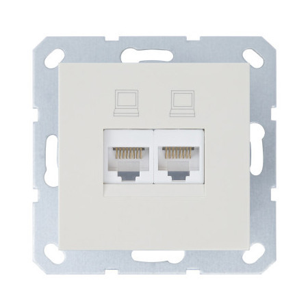 Интернет-розетка RJ45 двойная с накладкой, цвет слоновая кость, G6106V, Jasmart