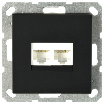Интернет розекта 2х терминальная 6 категория, цвет черный матовый, G6108PB, Jasmart