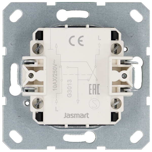 Выключатель одноклавишный перекрестный 10A 250V~ с накладкой, цвет белый глянцевый, G3013W, Jasmart