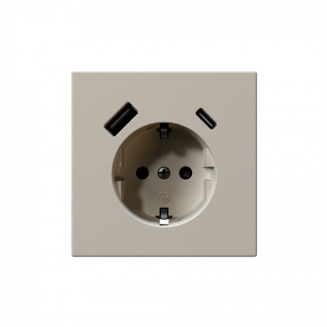 Розетка SCHUKO© с USB A+C с защитными шторками 16A 250V~ 2P+T USB 25W, цвет Сахара, FD5501USB-25SH, Jasmart