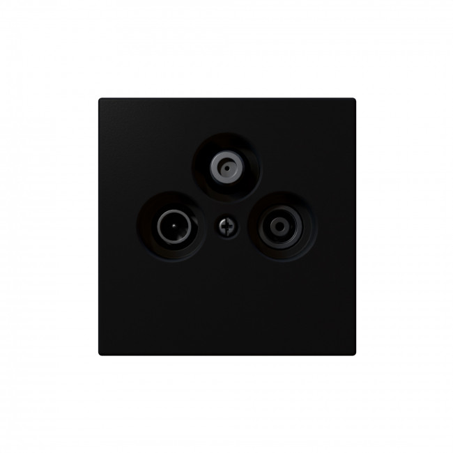 Розетка TV+FM+SAT ?9.5mm проходная с накладкой, цвет Черный матовый (soft touch), FD6207PBM, Jasmart