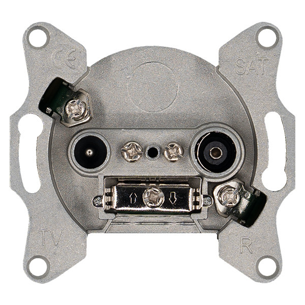 Розетка TV+FM ?9.5mm проходная с накладкой, цвет белый глянцевый, G6205W, Jasmart