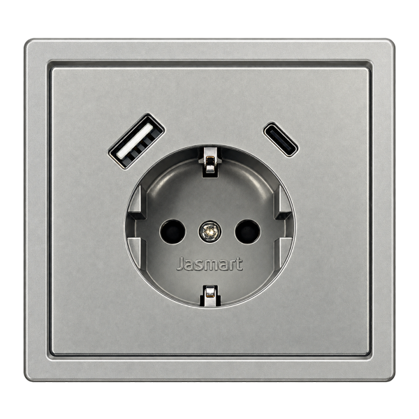 Розетка электрическая 2к+з с USB зарадкой, серия FD, цвет нержавеющая сталь