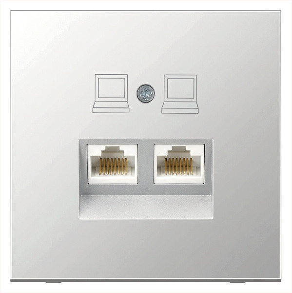 Интернет-розетка RJ45 двойная с накладкой, цвет Алюминий, FD6106BR, Jasmart