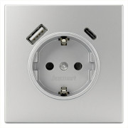 Розетка SCHUKO© с USB A+C с защитными шторками 16A 250V~ 2P+T USB 25W, цвет Алюминий, FD5501USB-25BR, Jasmart
