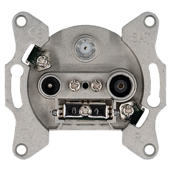 Розетка TV+FM+SAT ?9.5mm проходная с накладкой, цвет белый глянцевый, G6207W, Jasmart