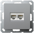 Интернет-розетка RJ45 двойная с накладкой, цвет Алюминий, G6106S, JASMART