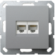 Интернет-розетка RJ45 двойная с накладкой, цвет Алюминий, G6106S, JASMART