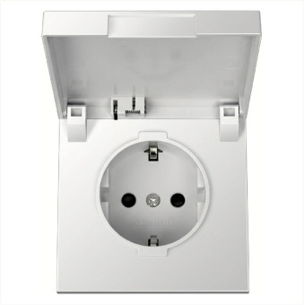 Розетка SCHUKO© с крышкой и защитными шторками 16A 250V~ 2P+T, цвет Алюминий, FD5505BR, Jasmart