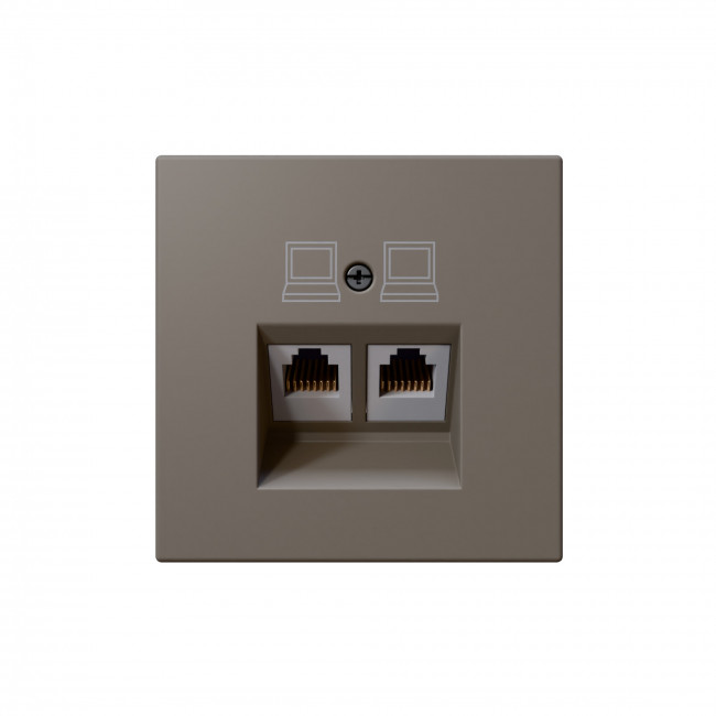 Интернет-розетка RJ45 двойная с накладкой, цвет матовый Тауп (soft touch), FD6106PTM, Jasmart