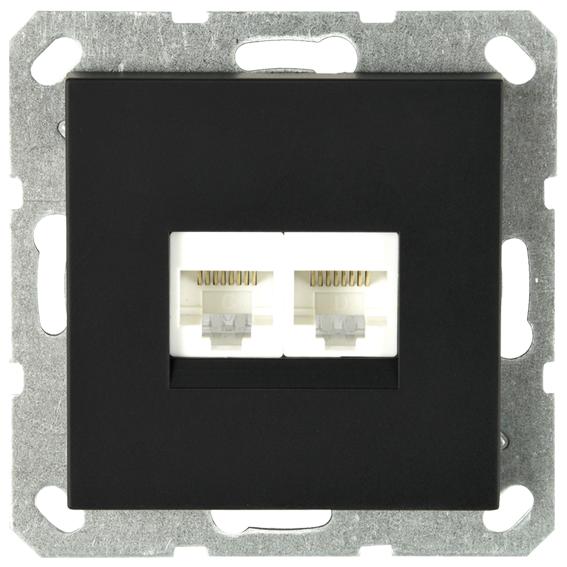 Интернет-розетка RJ45 двойная с накладкой, цвет черный матовый (soft touch), G6106PB, JASMART