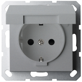 Розетка SCHUKO© с крышкой и защитными шторками 16A 250V~ 2P+T, цвет Алюминий, G5505S, Jasmart